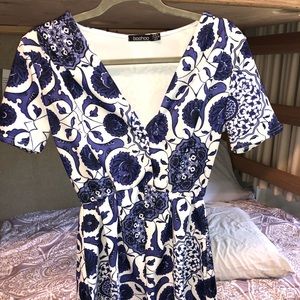 Boohoo Royal Blue Print romper